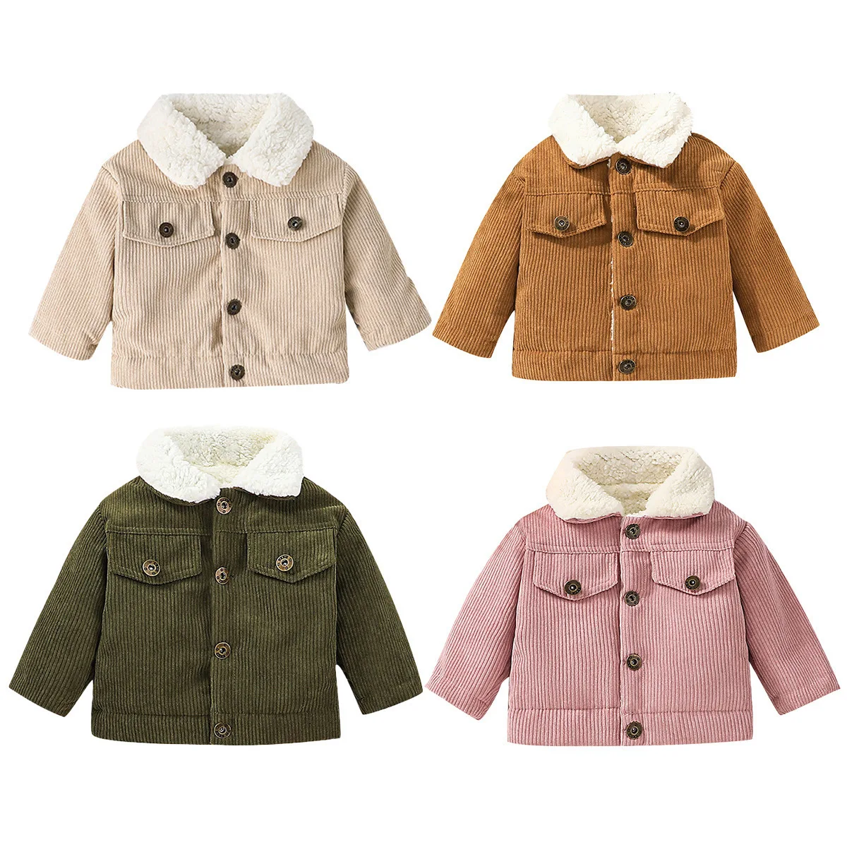 Toddler Boy Winter Fleece Jacket - Kurtka z grubego materiału przypominającego sztruks,